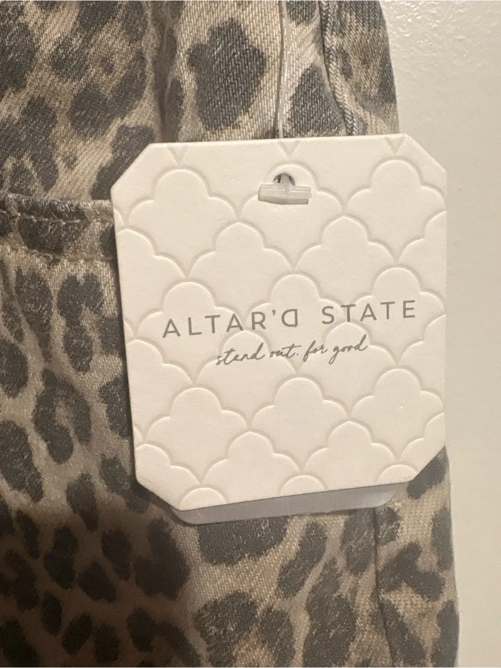 Altar'd State Leopard Print Denim Mini Skirt - Cream and Gray